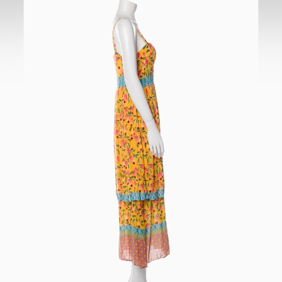 FARM RIO 🍌 Anthropologie Tropical Anjou Cashew Yellow Layered Maxi Dress NWT - Picture 5 of 17